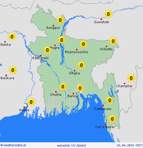 wskaźnik uv Bangladesz Azja mapy prognostyczne