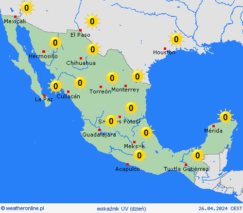 wskaźnik uv Meksyk Ameryka Środkowa mapy prognostyczne