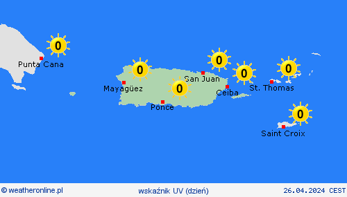 wskaźnik uv Portoryko Ameryka Środkowa mapy prognostyczne