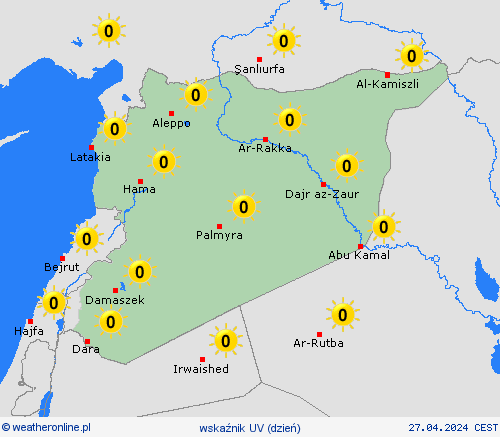 wskaźnik uv Syria Azja mapy prognostyczne