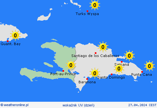 wskaźnik uv Haiti Ameryka Środkowa mapy prognostyczne