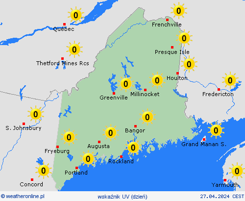 wskaźnik uv Maine Ameryka Północna mapy prognostyczne