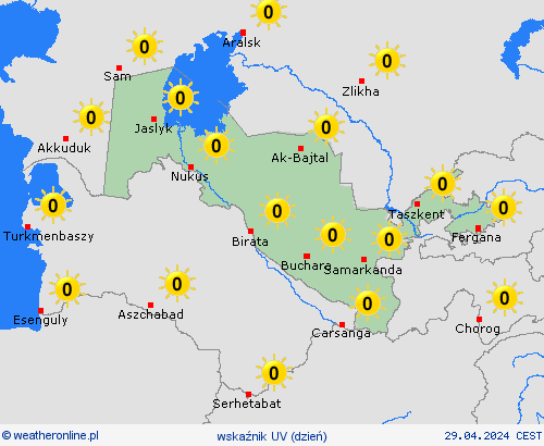 wskaźnik uv Uzbekistan Azja mapy prognostyczne