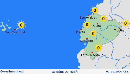 wskaźnik uv Ekwador Ameryka Południowa mapy prognostyczne