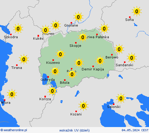 wskaźnik uv Macedonia Północna Europa mapy prognostyczne
