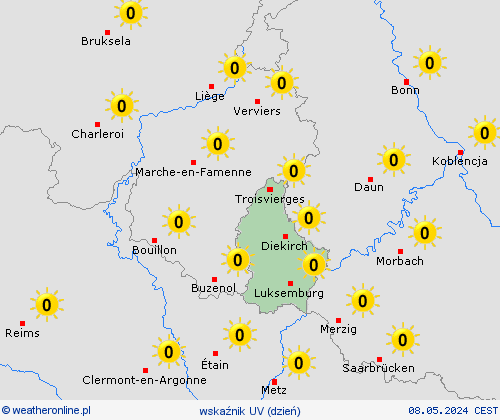 wskaźnik uv Luksemburg Europa mapy prognostyczne