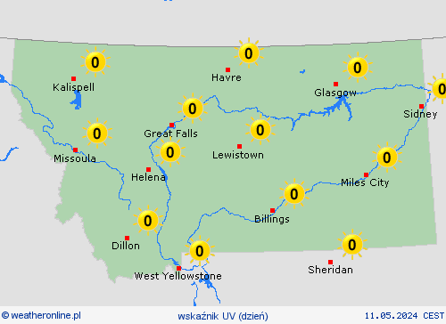 wskaźnik uv Montana Ameryka Północna mapy prognostyczne