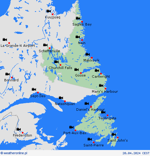 webcam Nowa Fundlandia Ameryka Północna mapy prognostyczne