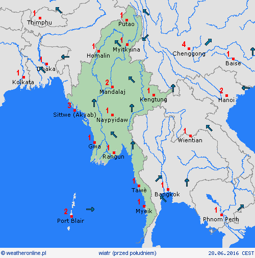 wiatr Birma Azja mapy prognostyczne