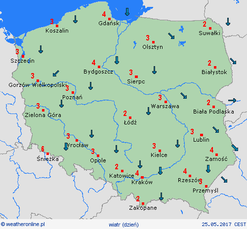 wiatr  Polska mapy prognostyczne