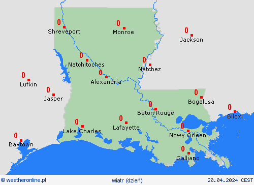 wiatr Luizjana Ameryka Północna mapy prognostyczne