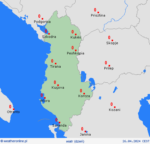 wiatr Albania Europa mapy prognostyczne