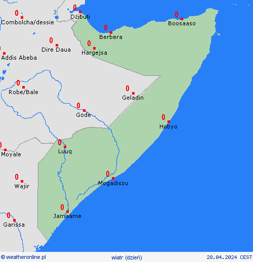 wiatr Somalia Afryka mapy prognostyczne