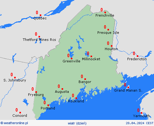 wiatr Maine Ameryka Północna mapy prognostyczne