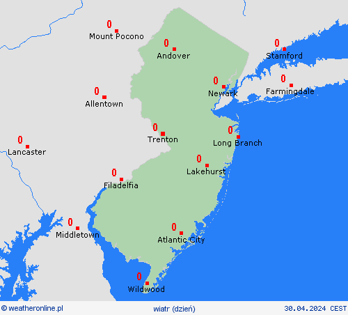 wiatr New Jersey Ameryka Północna mapy prognostyczne