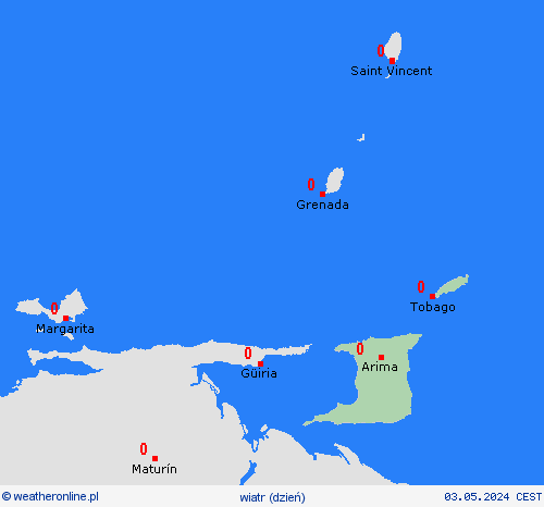 wiatr Trynidad i Tobago Ameryka Południowa mapy prognostyczne