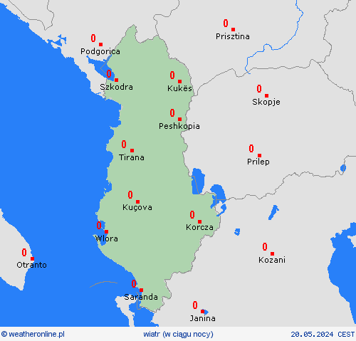 wiatr Albania Europa mapy prognostyczne