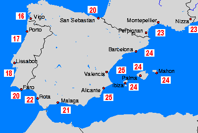 M. Śródziemne (zach.) mapy temperatury morza