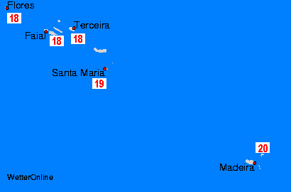 Azory/Madera mapy temperatury morza