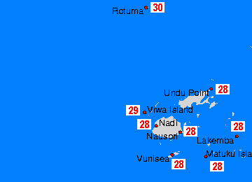 Fidżi mapy temperatury morza