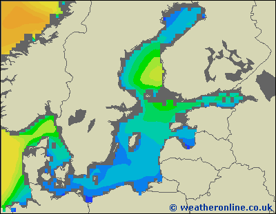 Morze Bałtyckie S - wysokości fali morskiej - pon., 18.12. 13:00 CET