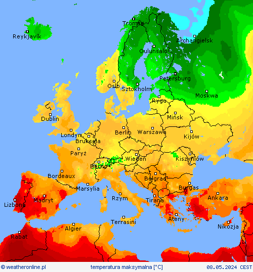 temperatura maksymalna mapy prognostyczne