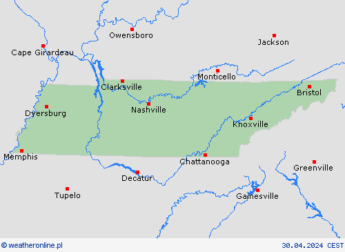  Tennessee Ameryka Północna mapy prognostyczne