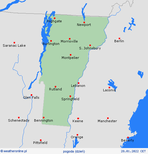 przegląd Vermont Ameryka Północna mapy prognostyczne
