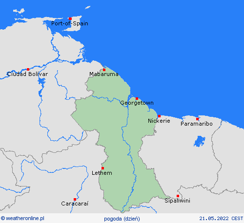 przegląd Gujana Ameryka Południowa mapy prognostyczne