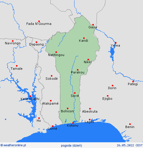 przegląd Benin Afryka mapy prognostyczne