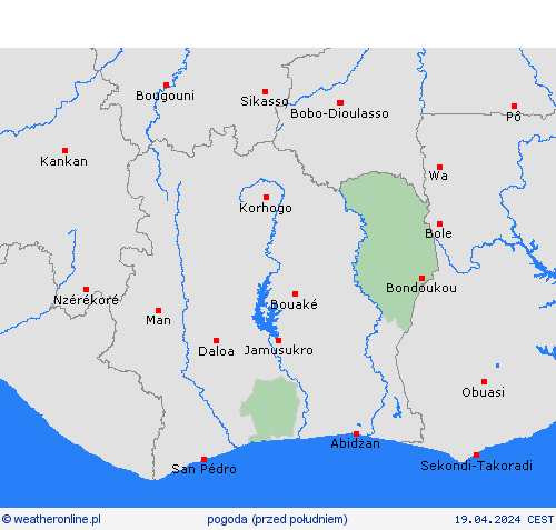przegląd Wybrzeże Kości Słoniowej Afryka mapy prognostyczne