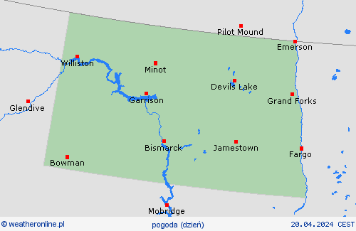 przegląd Dakota Północna Ameryka Północna mapy prognostyczne