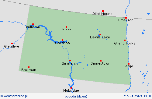 przegląd Dakota Północna Ameryka Północna mapy prognostyczne