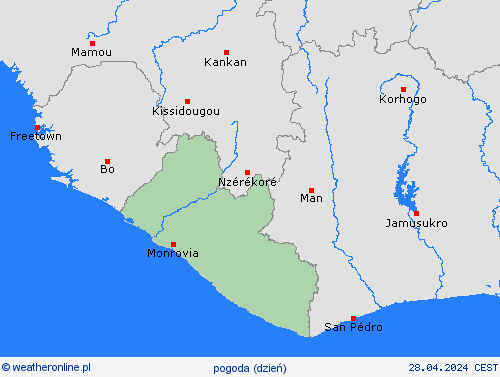 przegląd Liberia Afryka mapy prognostyczne