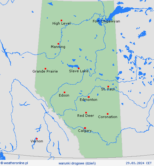 warunki drogowe Alberta Ameryka Północna mapy prognostyczne