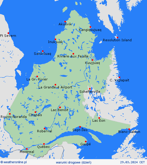 warunki drogowe Quebec Ameryka Północna mapy prognostyczne