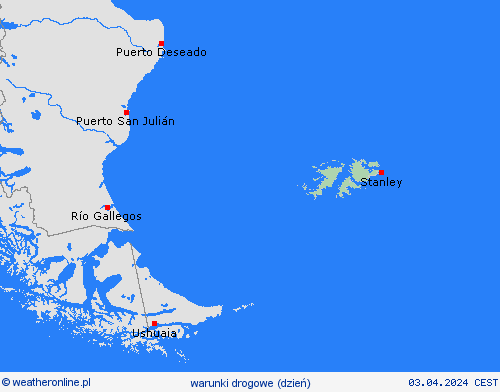 warunki drogowe Falklandy Ameryka Południowa mapy prognostyczne