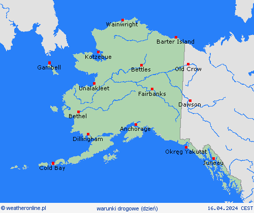 warunki drogowe Alaska Ameryka Północna mapy prognostyczne