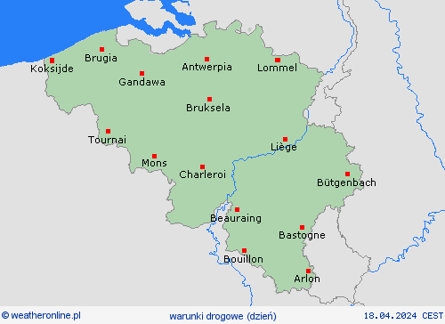 warunki drogowe Belgia Europa mapy prognostyczne