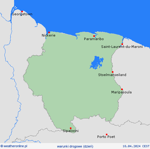 warunki drogowe Surinam Ameryka Południowa mapy prognostyczne