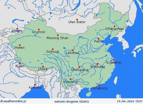 warunki drogowe Chiny Azja mapy prognostyczne