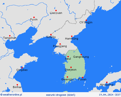 warunki drogowe Korea Południowa Azja mapy prognostyczne