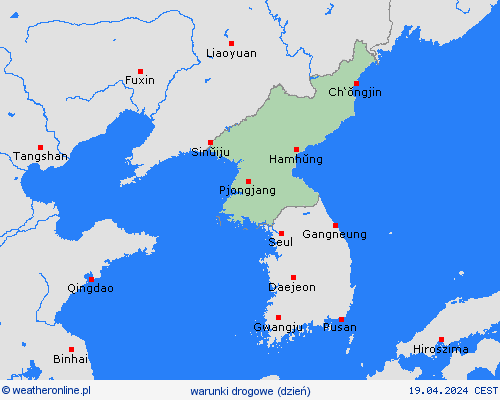 warunki drogowe Korea Północna Azja mapy prognostyczne