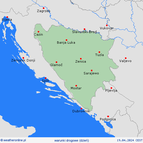 warunki drogowe Bośnia i Hercegowina Europa mapy prognostyczne
