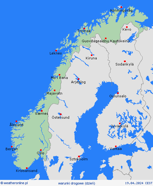 warunki drogowe Norwegia Europa mapy prognostyczne