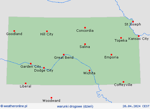 warunki drogowe Kansas Ameryka Północna mapy prognostyczne
