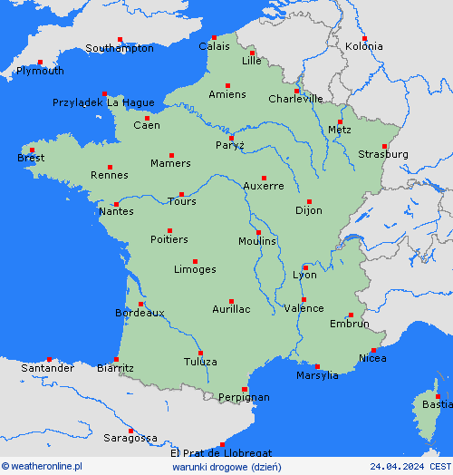 warunki drogowe Francja Europa mapy prognostyczne