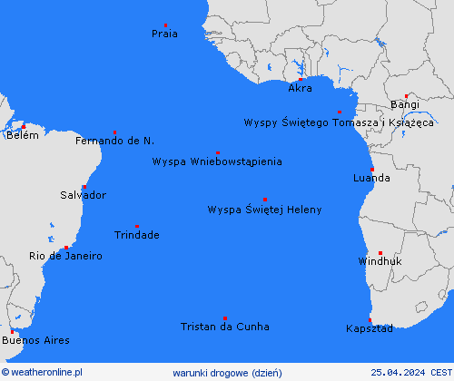 warunki drogowe Wyspy Atlantyckie Afryka mapy prognostyczne