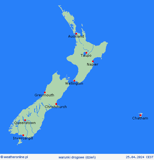 warunki drogowe Nowa Zelandia Oceania mapy prognostyczne