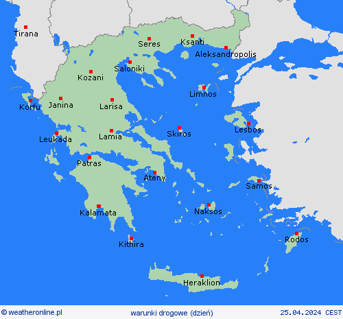 warunki drogowe Grecja Europa mapy prognostyczne